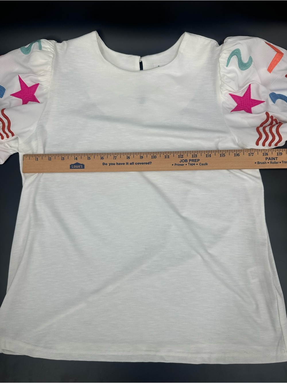 THML Embroidered Puff Sleeve Top Large White Colorful Statement Sleeve Knit 1314 - Picture 6 of 10